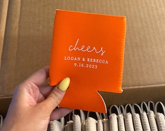 Cheers can cooler, modern wedding coolie, custom wedding favor, stubby holder, beer can coolers, foam can coolers, wedding can beer K153