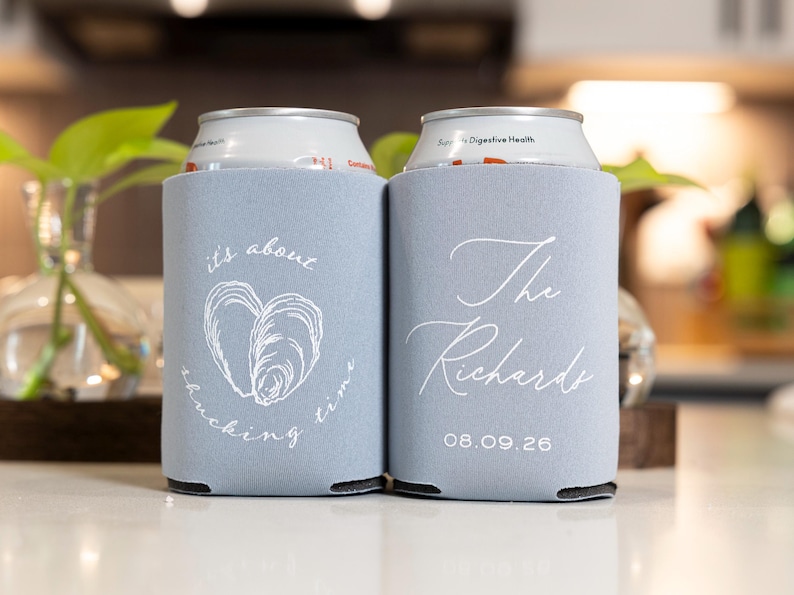 Oyster Roast Party Favors: Its About Shucking Time Wedding Can Coolers image 1