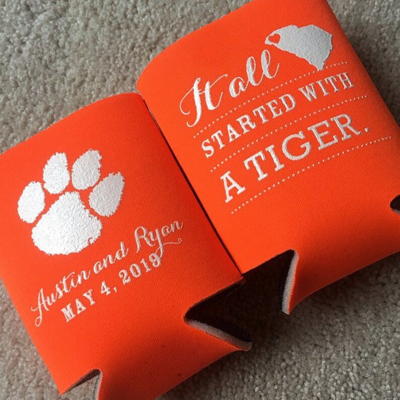 tiger wedding favor Clemson Tigers wedding college sweetheart wedding favor Clemson Tigers wedding coolies college theme wedding favors