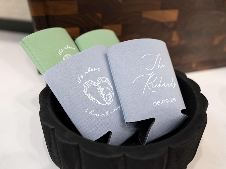 Oyster Roast Party Favors: Its About Shucking Time Wedding Can Coolers image 5
