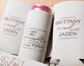 Personalized Wedding Rehearsal Can Coolers: Slim Drink Sleeves for The Night Before
