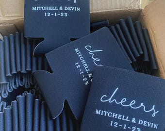 Cheers! Wedding Favor Custom Can Cooler: Minimalist Design