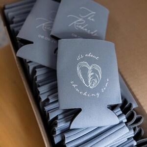 Oyster Roast Party Favors: Its About Shucking Time Wedding Can Coolers image 4