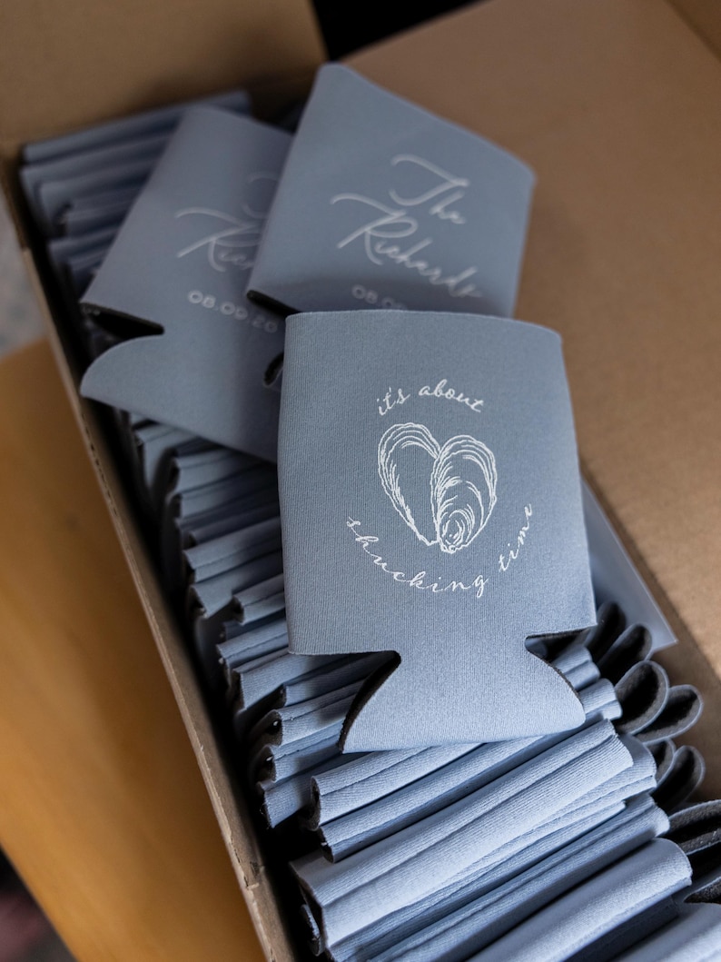 Oyster Roast Party Favors: Its About Shucking Time Wedding Can Coolers image 4