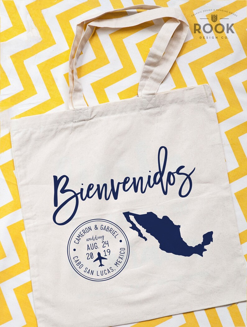 welcome bag Mexico passport tote bags wedding tote mexico event beach bag beach weekend tote Bienvenidos Tote bag destination tote bag