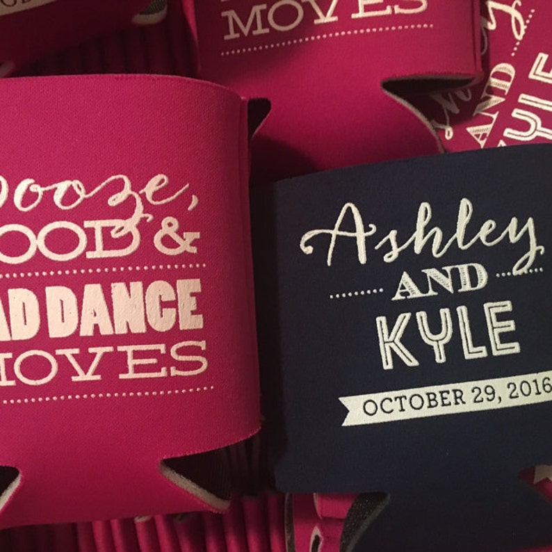 wedding favor Bad Dance Moves wedding stubby holder Booze Food and Bad Dance Moves wedding can coolers funny beer holder can cooler