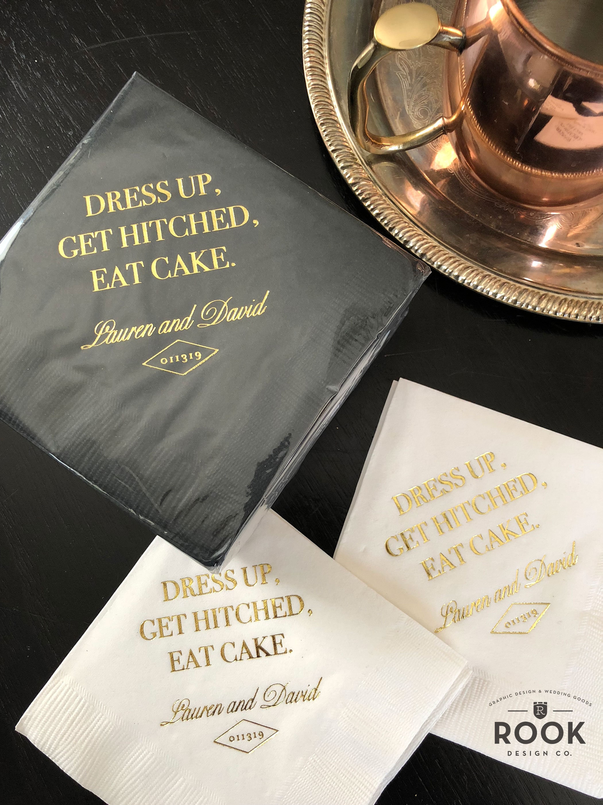 The Adventure Begins Servietten – Weiß & Gold, 50 Stück, 25,4x25,4 Cm, Für Hochzeit & Party