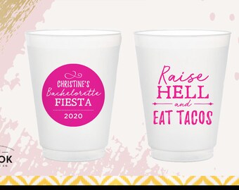 Raise Hell and Eat Tacos cups, Bachelorette cups, party drink cups, fiesta theme bachelorette plastic party cups, stadium cup, alcohol cups