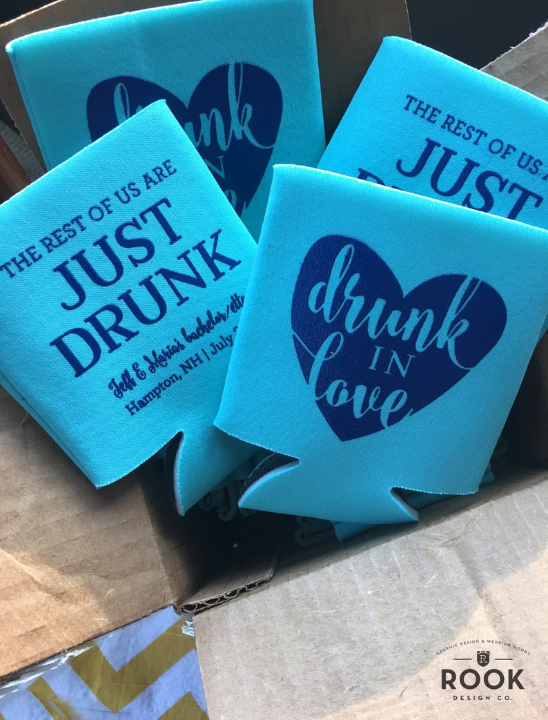 bachelorette drunk in love can cooler Drunk in Love can coolers The Rest of us are just drunk can beer Joint bachelor bachelorette coolie