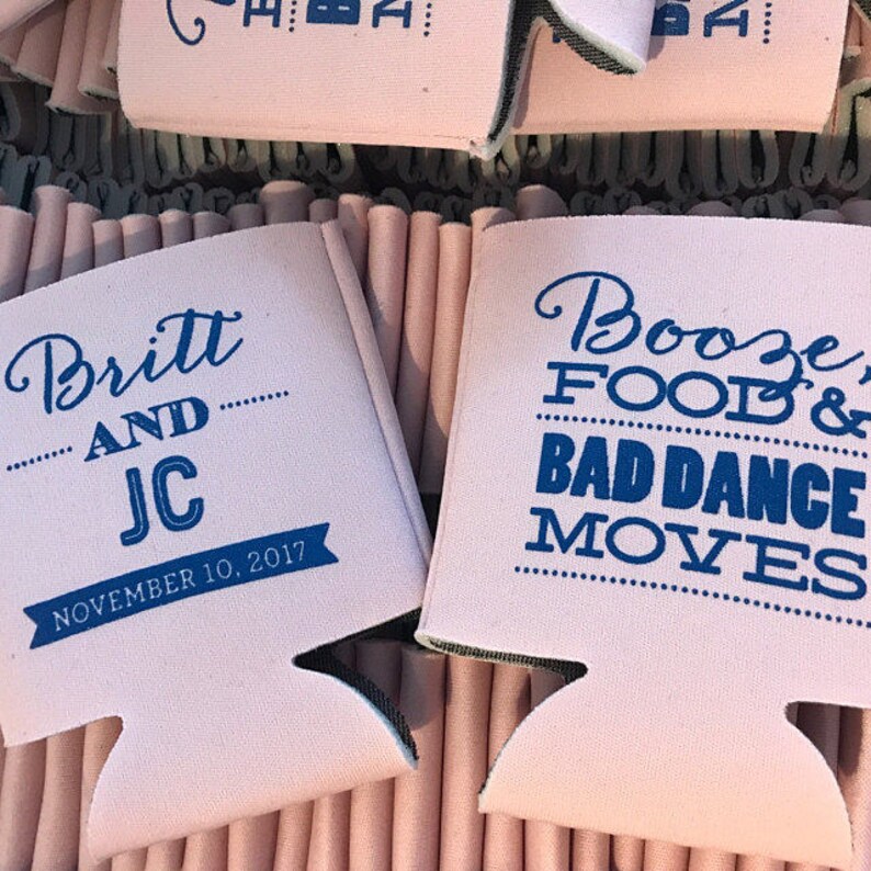 wedding favor Bad Dance Moves wedding stubby holder Booze Food and Bad Dance Moves wedding can coolers funny beer holder can cooler