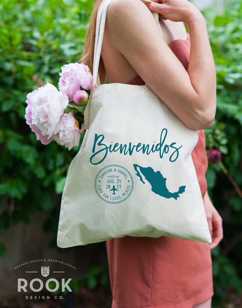 welcome bag Mexico passport tote bags wedding tote mexico event beach bag beach weekend tote Bienvenidos Tote bag destination tote bag