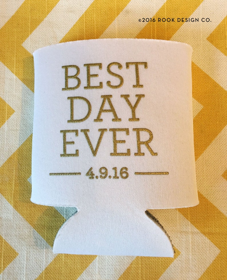 modern simple wedding stubby holder wedding beverage holder Best Day ever can coolie Best Day Ever simple wedding can coolers 100 qty