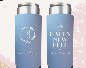 Happy New Beer can cooler, wedding seltzer insulator, slim style can, Seltzer drink holder, wedding can cooler, NYE favor, NYE wedding favor