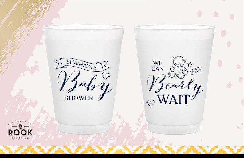 We Can Bearly Wait baby shower cup, custom baby shower cups, plastic party cups, baby shower bear theme, bearly wait for baby, baby shower image 2