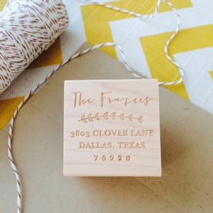 Calligraphy Address Stamp, FLoral vine address stamp, square address stamp