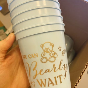 We Can Bearly Wait baby shower cup, custom baby shower cups, plastic party cups, baby shower bear theme, bearly wait for baby, baby shower image 5