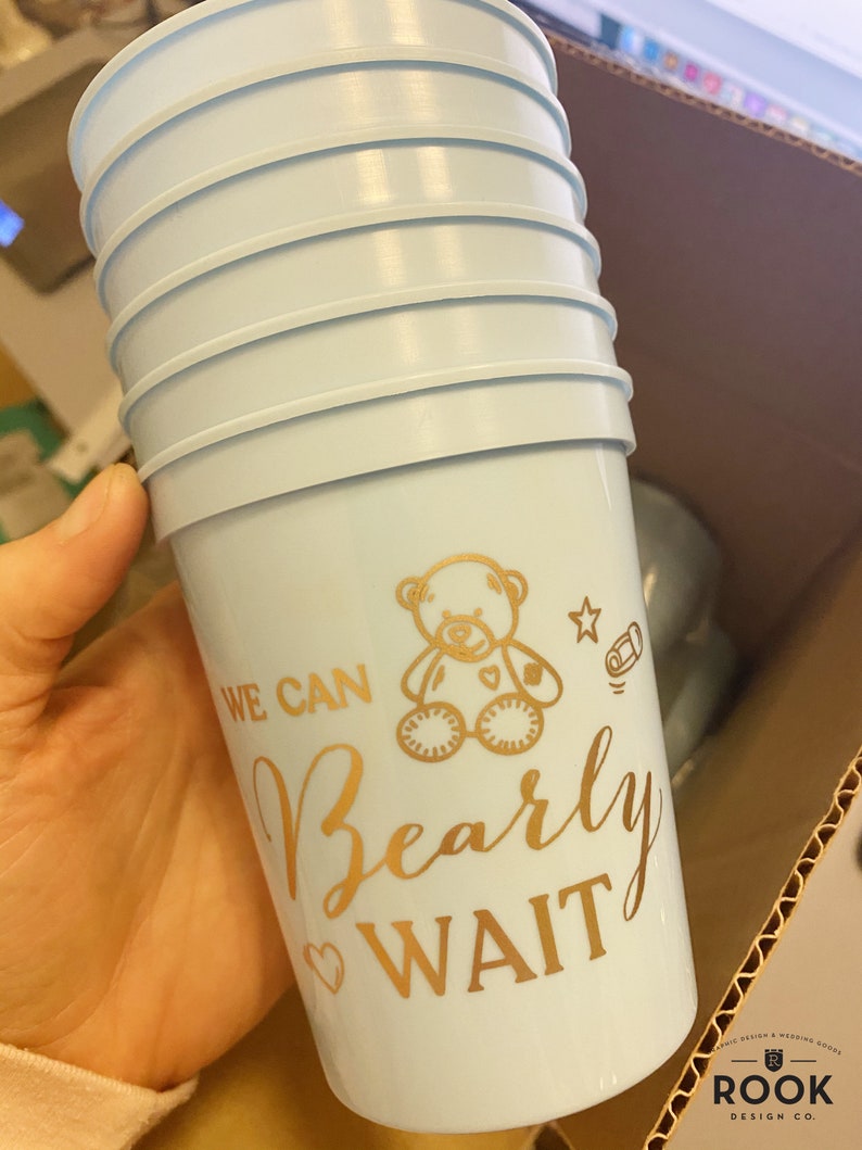 We Can Bearly Wait baby shower cup, custom baby shower cups, plastic party cups, baby shower bear theme, bearly wait for baby, baby shower image 5