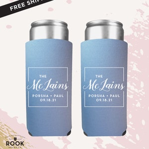 Elegant Slim wedding can cooler, Last name wedding seltzer holder, seltzer drink insulator, Seltzer drink holder, new last name, SLIM cans image 1