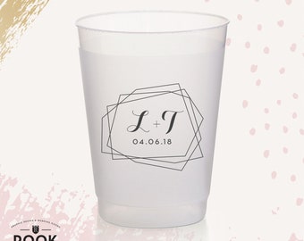 Modern geometric wedding cup, minimalist wedding, minimalist geode design, geometric line party cup, modern monogram party cups, custom cup
