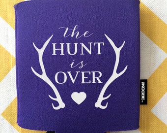 The Hunt is Over KOOZIE®, fancy country KOOZIE®, antler wedding can cooler, KOOZIE®, wedding hunting theme cooler®, country stubby holder