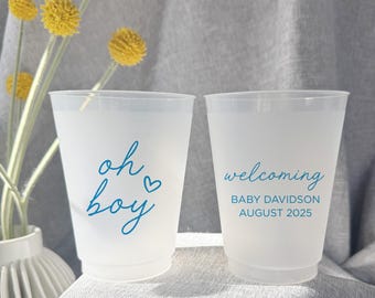 Personalized 'Oh Boy' Baby Shower Cups: Shatterproof Custom Party Favors