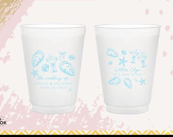 Oyster Illustration Wedding Cups: Coastal Beach Party Decor