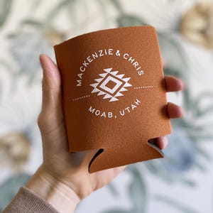 Aztec Southwest Can Cooler: Custom Wedding Party Favors