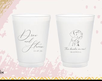 Pet Lovers party favors: Drinks on me personalized portrait shatterproof cups, hand drawn pet portrait for weddings or events