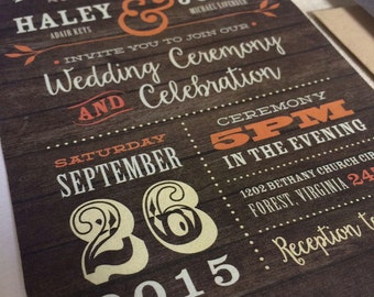 Rustic Wood Fall Wedding Invitation: Orange & Red Accent Colors