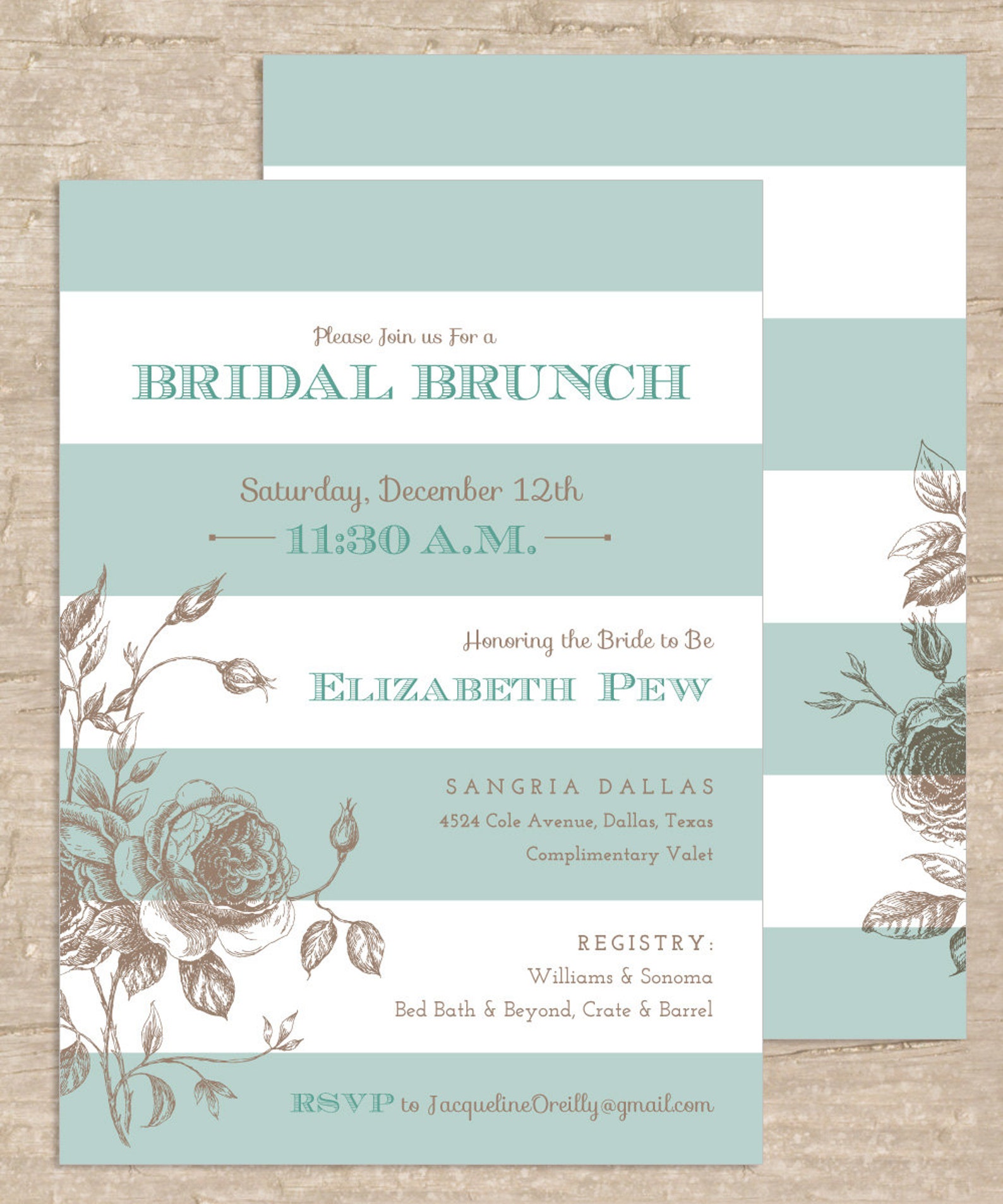 Vintage Bridal Shower Invitation Antique Rose and Stripes Etsy