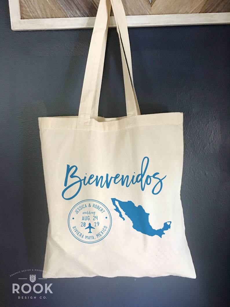 welcome bag Mexico passport tote bags wedding tote mexico event beach bag beach weekend tote Bienvenidos Tote bag destination tote bag