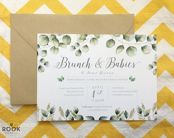 Eucalyptus Shower Invitation, green shower Invitation, Brunch and babies invitation, succulent shower invite, greenery baby invite, DIY