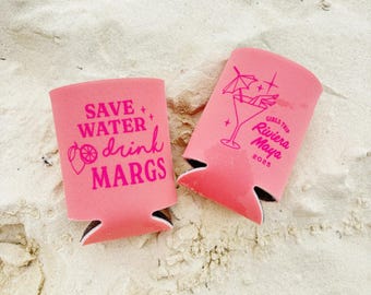 Custom Beach Trip Can Coolers: "Save Water Drink Margs" - Party Favors