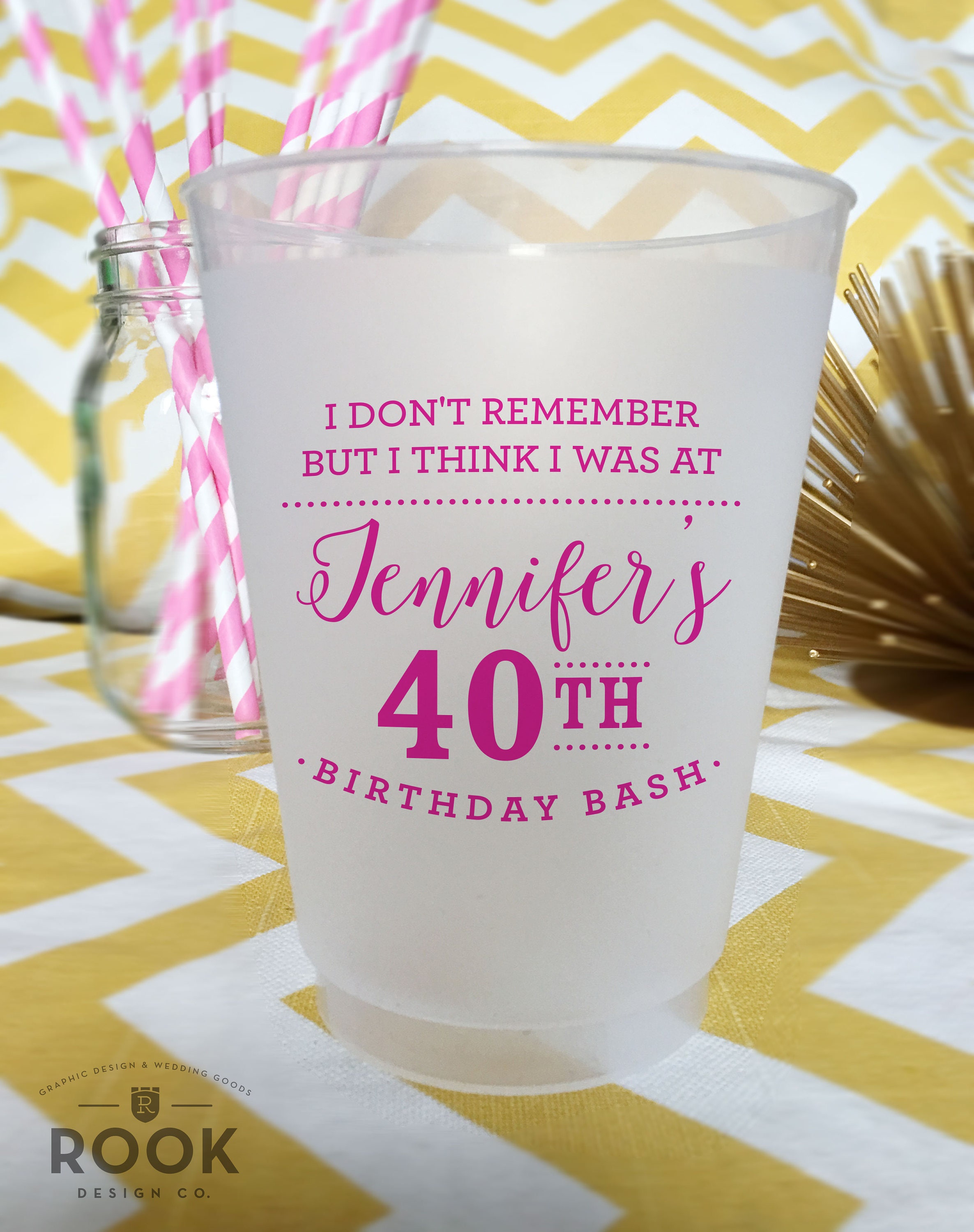 Personalized 40th Birthday Plastic Cups: Custom Party Favors