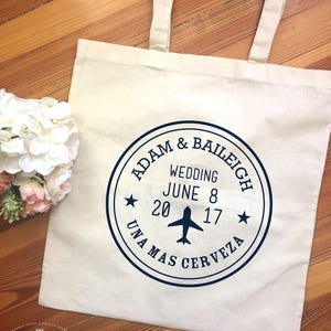 Passport Stamp Wedding Tote: Personalized Destination Wedding Favor