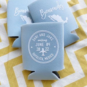 Bienvenidos wedding can cooler, Mexico wedding favor, destination can coolers, Mexico wedding, destination welcome bag gift, coolers K0143