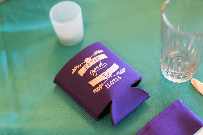 Wedding Can Coolers with Best Day Ever phrase metallic gold Etsy