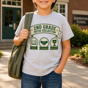 2nd Grade Patch Collection Shirt | Vintage School Badge Tee | First Day Outfit