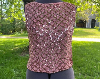 Vintage 1950s 60s Pink Sequin Sleeveless Knit Top by Stylebest. Barbie&#39;s Best Mid-Century Glamour. Smallish