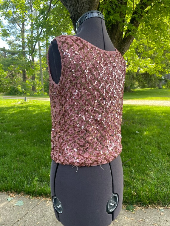 Vintage 1950s 60s Pink Sequin Sleeveless Knit Top… - image 8