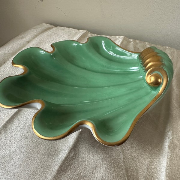 Vintage Herend Art Nouveau Shell Dish - Extremely Rare, Mint Condition. 1930s. Handpainted, Green