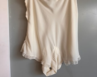 Braguitas blancas vintage de los años 40, de seda crepé, encaje, dobladillo con volantes, talla M.