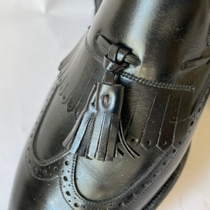 VTG 80s Johnston & Murphy Aristocraft Black Leather Wingtip Tassel Loafers 10.5R Black, wingtip, tassel johnston - Gem main image 4