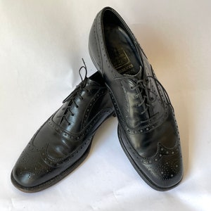 Vintage Men&#39;s Shoes Black Wingtip Brogues, Size 8 Mid-Century Excellent