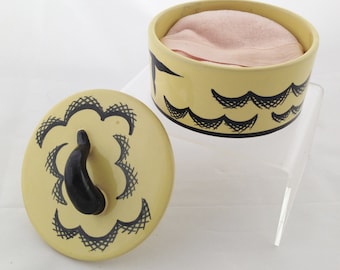 Vintage Powder Box 1930s-40s, Hand painted ceramic, With Original Puff, Mid Century Modern