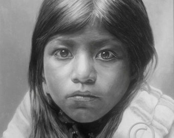 Acrylic Painting Fine Art Giclee Print, Matted, PUEBLO GIRL, 10x8