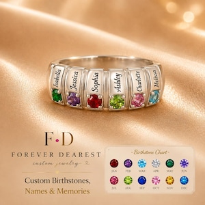 Personalised Family Birthstone Ring • Custom Engraved Name Ring • Multi Birthstone Mum Ring • Family Keepsake Gift • FDR076