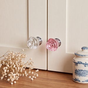 Crystal Glass Rose Drawer Knobs Multicolored Electroplated Base 30mm Diameter for Home Cabinet Makeover