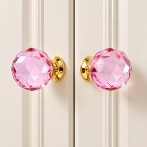 Crystal Glass Drawer Knob Diamond Cut Aluminum Base Assorted Sizes Colors Modern Minimalist Furniture Hardware