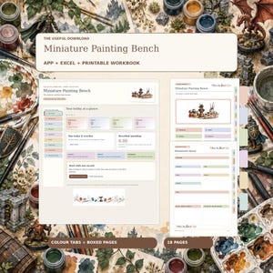 Miniature Painting Bench Organiser Suite, Desktop App, Excel Tracker and Printable Workbook, Watercolour Hobby Planner